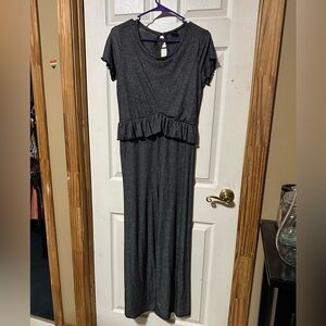 Silver Charcoal Ribber Jumpsuit with Ruffle